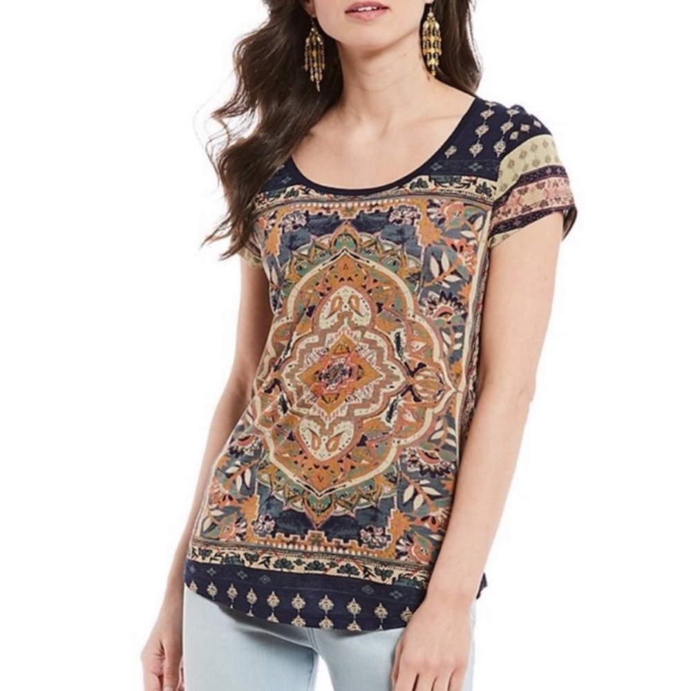 Lucky Brand Navy Persian Carpet Short Sleeve Tee M